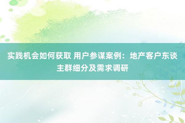 实践机会如何获取 用户参谋案例：地产客户东谈主群细分及需求调研