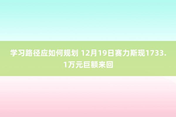 学习路径应如何规划 12月19日赛力斯现1733.1万元巨额来回