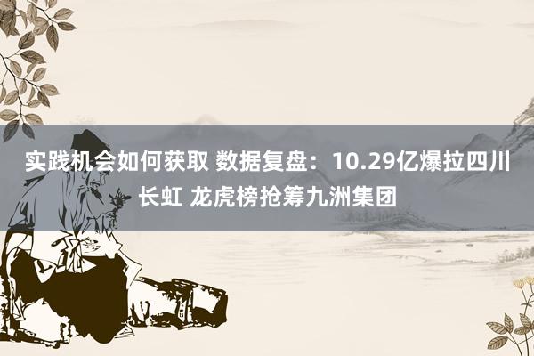 实践机会如何获取 数据复盘：10.29亿爆拉四川长虹 龙虎榜抢筹九洲集团