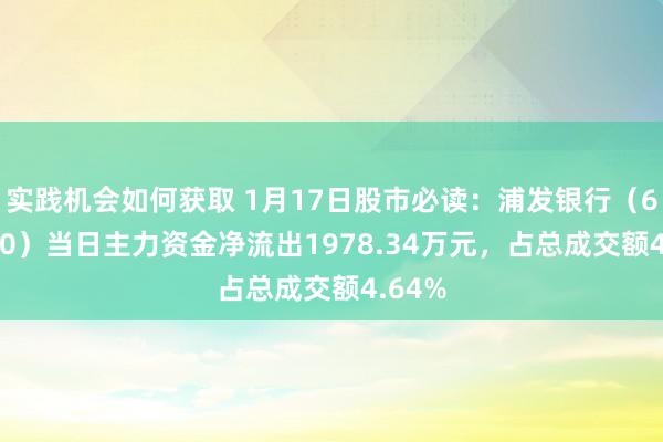 实践机会如何获取 1月17日股市必读：浦发银行（600000）当日主力资金净流出1978.34万元，占总成交额4.64%