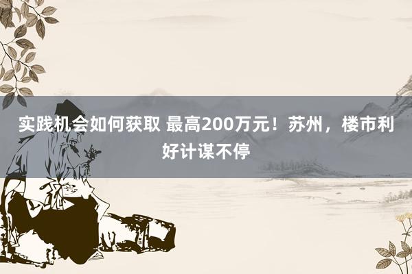 实践机会如何获取 最高200万元！苏州，楼市利好计谋不停