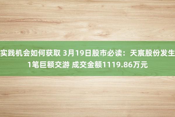 实践机会如何获取 3月19日股市必读：天宸股份发生1笔巨额交游 成交金额1119.86万元